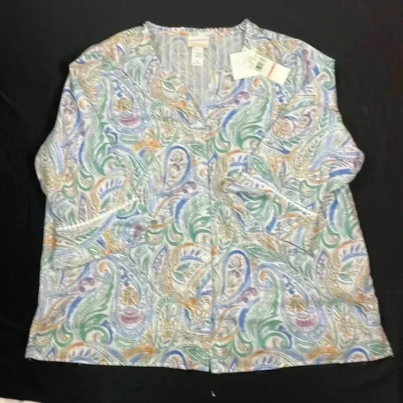 Alfred Dunner NWT button up V-neck blouse with fluted bell sleeves pastel 2X - Picture 1 of 9